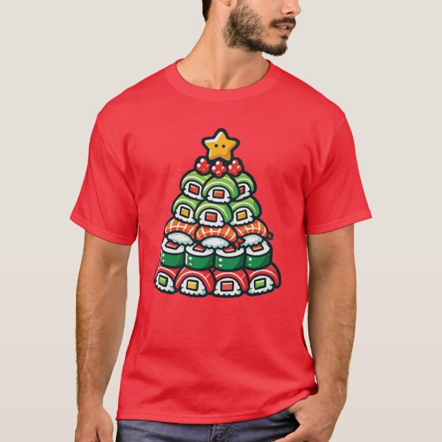 Sushi Christmas Tree - Funny Holiday Feinschmecker T-Shirt (Vorderseite)