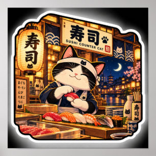 Sushi Counter Cat Poster Japanische Sushi-Bar-Ku