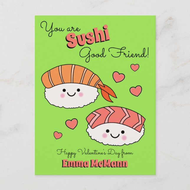 Sushi Cute Kids Valentinstag Freundschaft Postkarte (Vorderseite)
