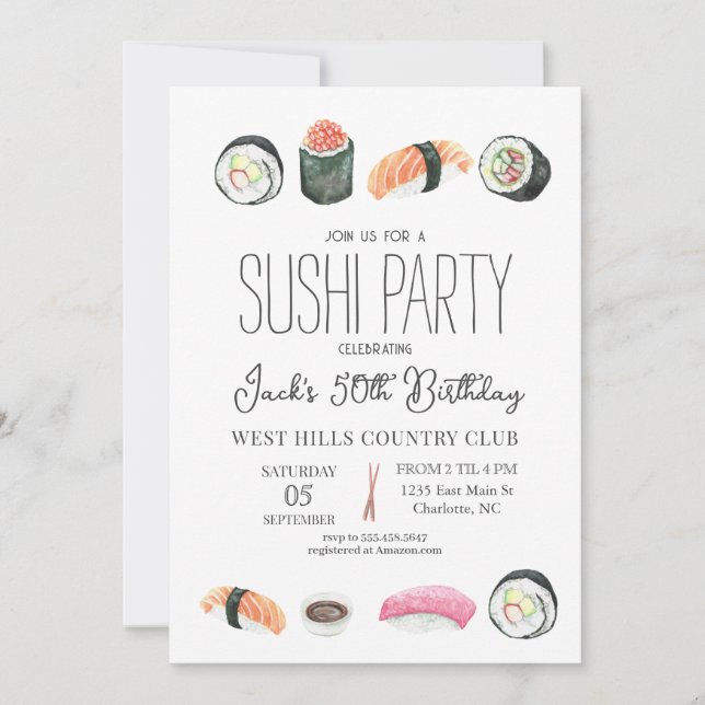Sushi Einladung, Sushi Birthday, Sushi & SaKi Einladung (Vorderseite)