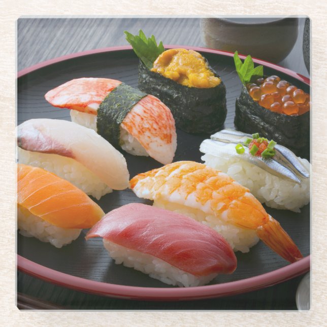 Sushi Enbu - Tastes spread across a Japanese black Glasuntersetzer (Vorderseite)