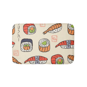 Sushi-Essen, nahtloses Muster-Design. Badematte