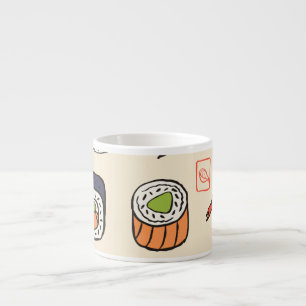 Sushi-Essen, nahtloses Muster-Design. Espressotasse