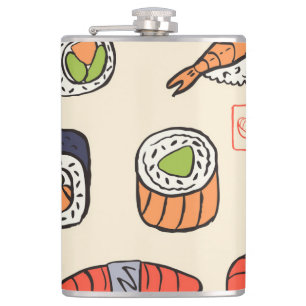 Sushi-Essen, nahtloses Muster-Design. Flachmann