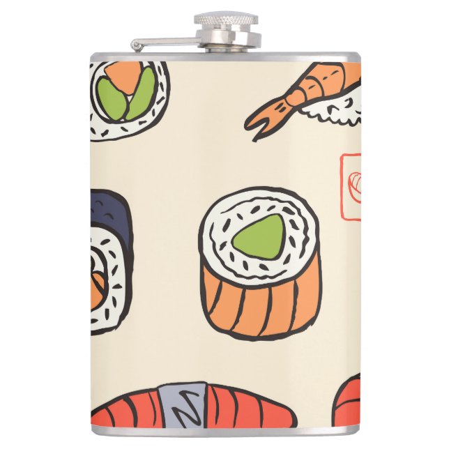 Sushi-Essen, nahtloses Muster-Design. Flachmann (Vorderseite)