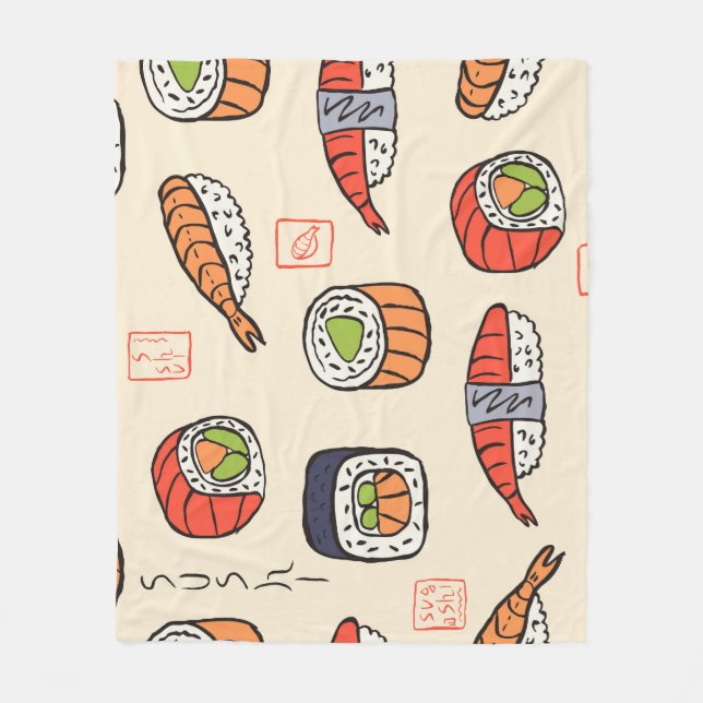 Sushi-Essen, nahtloses Muster-Design. Fleecedecke (Vorderseite)