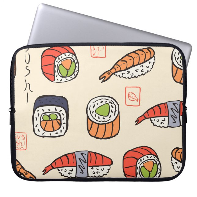 Sushi-Essen, nahtloses Muster-Design. Laptopschutzhülle (Vorderseite)