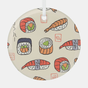Sushi-Essen, nahtloses Muster-Design. Ornament Aus Glas