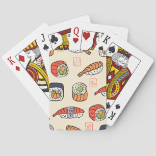 Sushi-Essen, nahtloses Muster-Design. Spielkarten