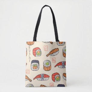 Sushi-Essen, nahtloses Muster-Design. Tasche