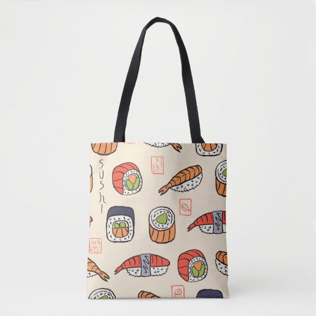 Sushi-Essen, nahtloses Muster-Design. Tasche (Vorderseite)