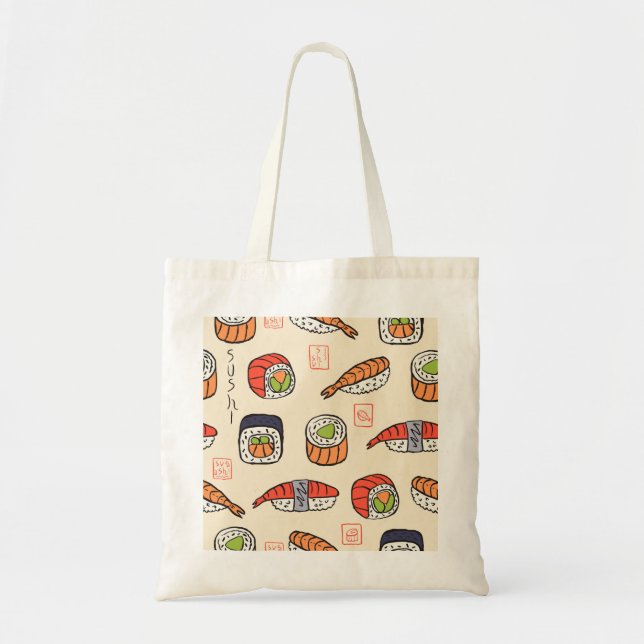 Sushi-Essen, nahtloses Muster-Design. Tragetasche (Vorne)