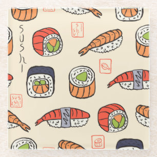 Sushi-Essen, nahtloses Musterdesign. Glasuntersetzer