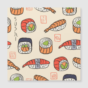 Sushi-Essen, nahtloses Musterdesign. Magnetkarte