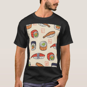 Sushi-Essen, nahtloses Musterdesign. T-Shirt