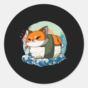 Sushi Fox Japanisch Great Wave Kanagawa Runder Aufkleber
