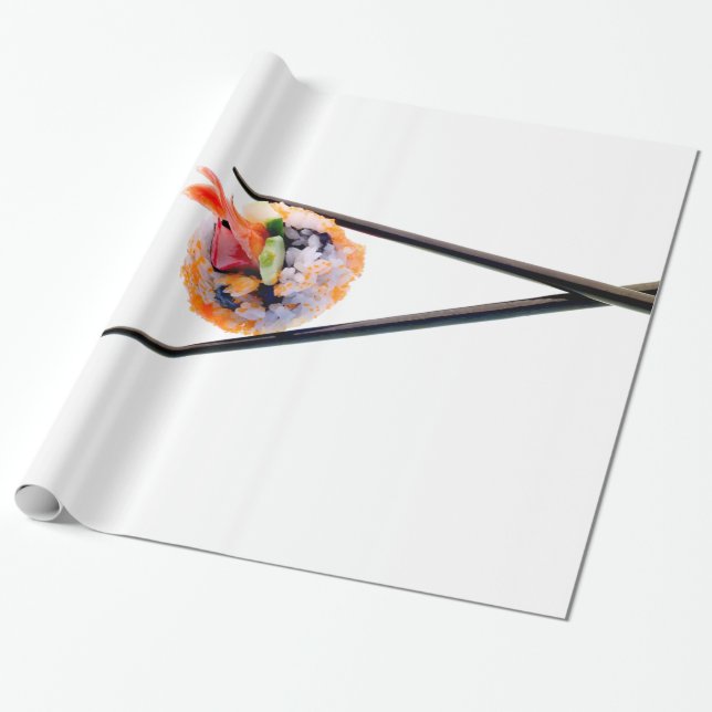 Sushi-Garnele-Rollenschwarz-Essstäbchen auf weißem Geschenkpapier (Ungerollt)