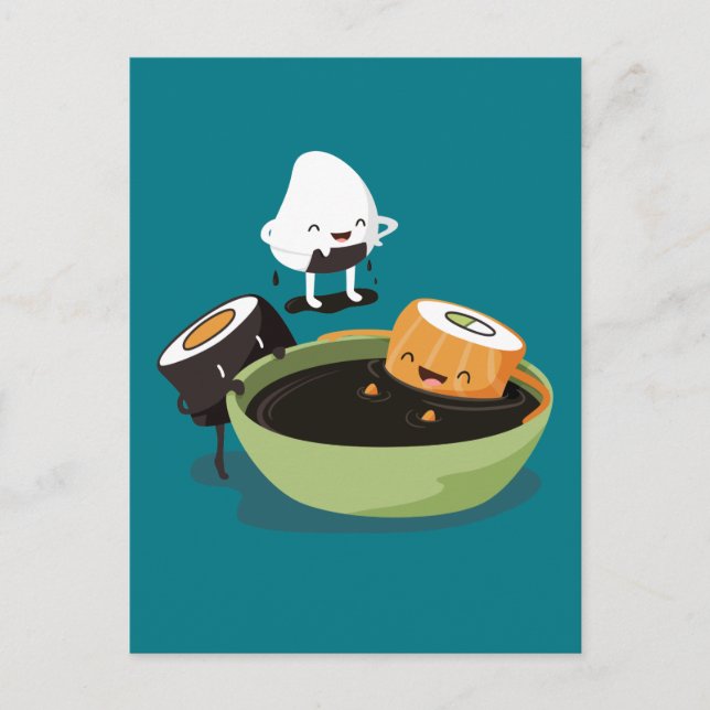 Sushi genießt Badzeit lustig Postkarte (Vorderseite)