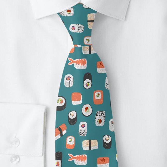 Sushi Green Neck Tie Krawatte (Japanese sushi pattern tie for foodies)