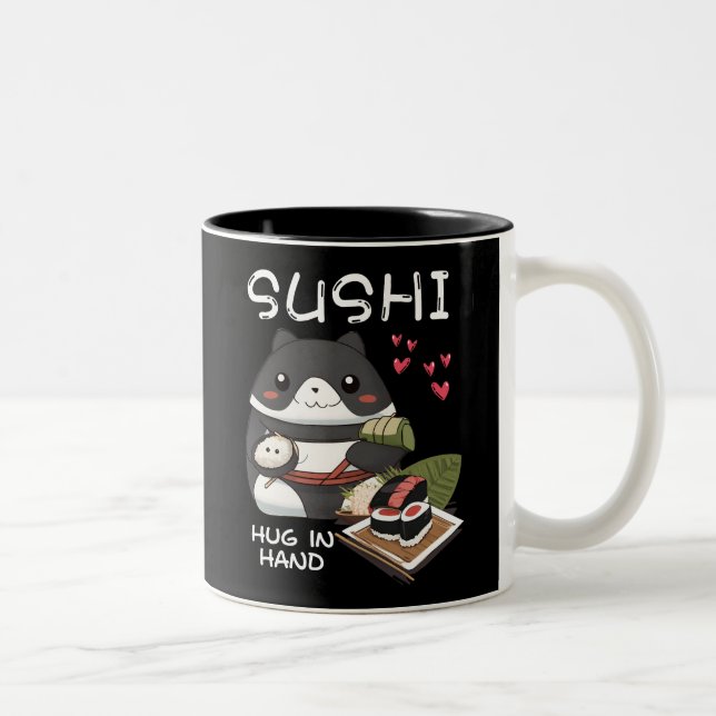 Sushi Hug in Hand Zweifarbige Tasse (Rechts)