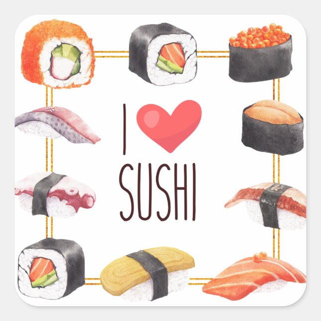 Sushi japanisches Essen Quadratischer Aufkleber (Vorderseite)