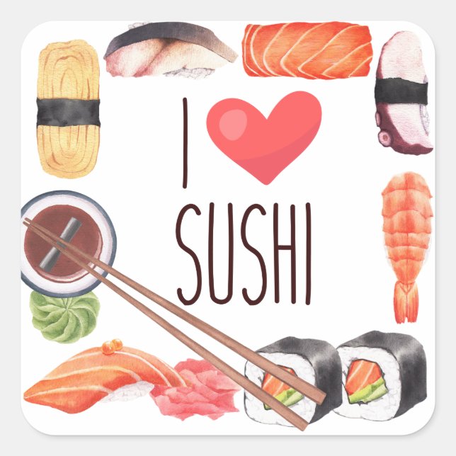 Sushi japanisches Essen Quadratischer Aufkleber (Vorderseite)