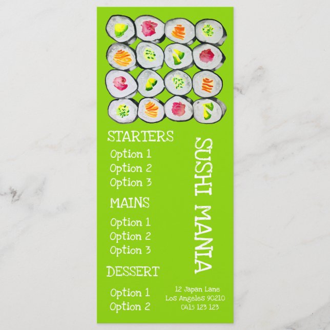 Sushi japanisches Restaurant wasabi Dinner Menü Menükarte (Vorderseite)