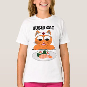 SUSHI KATZE Cartoon Katze isst Sushi Lustig T-Shirt