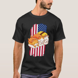 Sushi-Katzen Amerikanische Flagge 4. Juli Patrioti T-Shirt