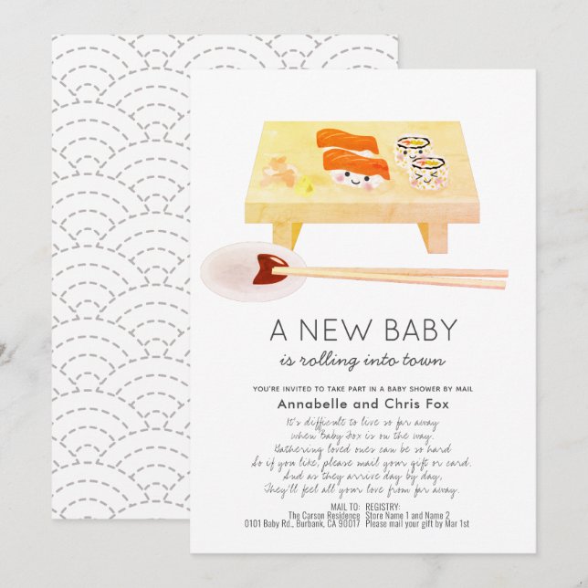 Sushi Kawaii Baby Shower by Mail Einladung (Vorne/Hinten)