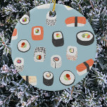 Sushi Keramik Keramik Ornament<br><div class="desc">Zeigen Sie Ihre Liebe von Sushi, Nigiri und Maki Brötchen mit diesem lustigen alternativen Weihnachtsschmuck. Originelle Kunst von Nic Squirrell. Probieren Sie die anderen Formen aus, um zu sehen, was Sie bevorzugen, oder bestellen Sie eine Auswahl für eine zusammenhängende Dekoration!</div>