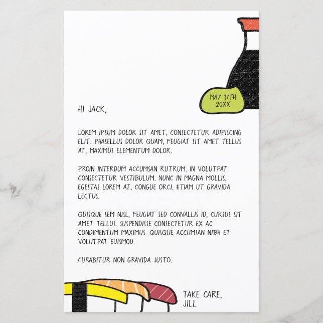 Sushi Letter | Niedlich & Fun Wasabi mit Datum Vor (Vorderseite)