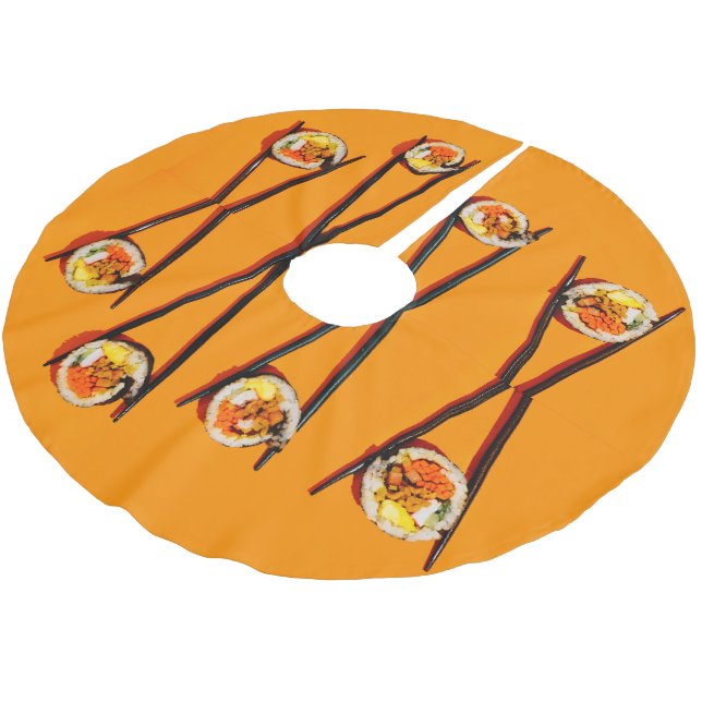 Sushi mit Chopsticks Polyester Weihnachtsbaumdecke (Schrägansicht)