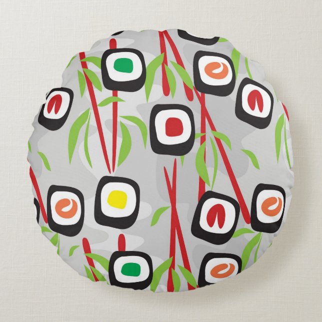Sushi-Muster Rundes Kissen (Vorderseite)
