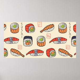 Sushi-nahtloses Muster Poster