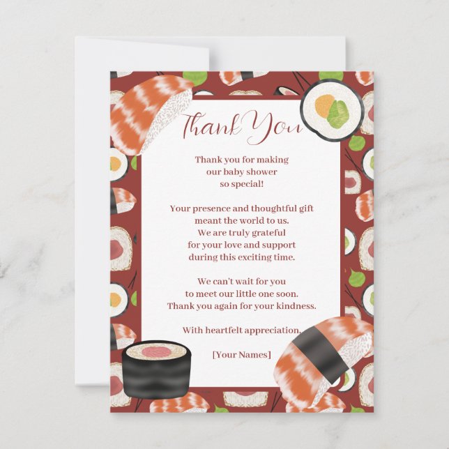 Sushi Neutral Baby Dusche Dankeskarte (Vorderseite)