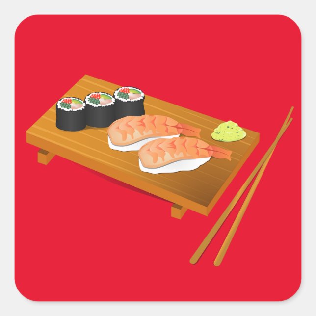 Sushi niedlich japanisches Essen Quadratischer Aufkleber (Vorderseite)