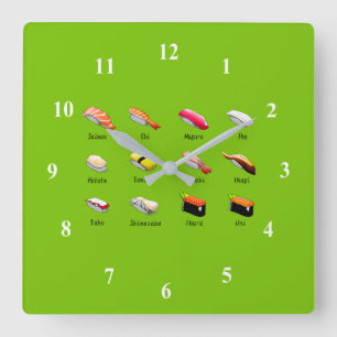 Sushi niedlich kawaii wasabi moderne japanische Ku Quadratische Wanduhr