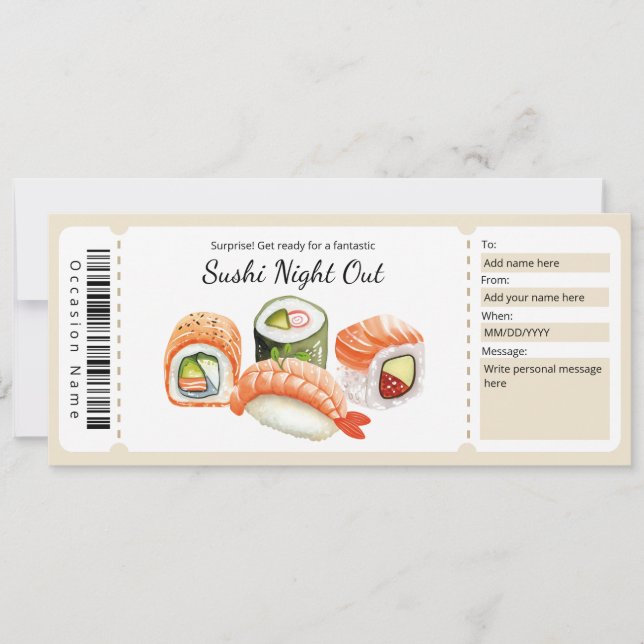 Sushi Night Out Geschenkgutschein für Sushi Lover Einladung (Vorderseite)