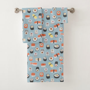 Sushi Nigiri Maki Roll Pattern Badhandtuch Set