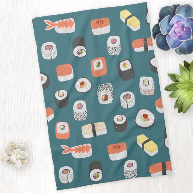 Sushi Nigiri Maki Roll Pattern Geschirrtuch (Fun Japanese sushi food art kitchen tea towel)