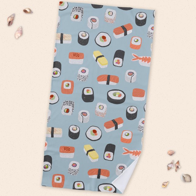 Sushi Nigiri Maki Roll Pattern Strandtuch (Japanese sushi nigiri maki roll pattern fun food themed beach towel)