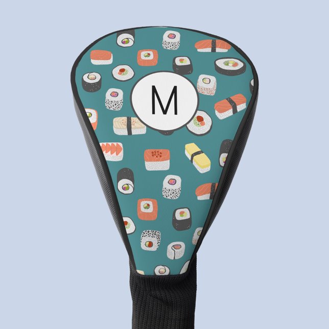 Sushi Nigiri Maki Rolls Japanese Food Monogram Golf Headcover (Personalized monogram initial fun Japanese sushi themed golf head cover)