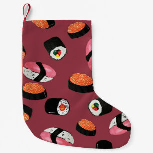 Sushi Onigiri Rolls: Nahtlose Illustration Kleiner Weihnachtsstrumpf