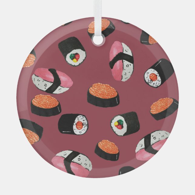 Sushi Onigiri Rolls: Nahtlose Illustration Ornament Aus Glas (Vorderseite)