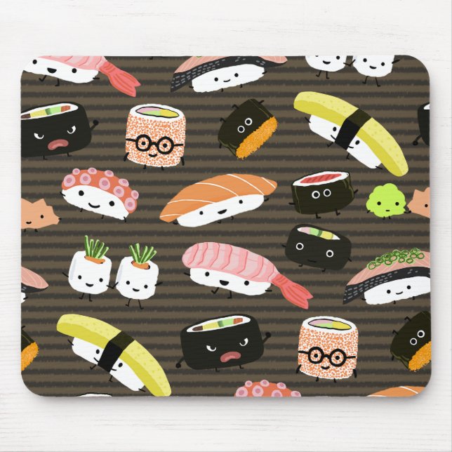 Sushi Party - Fun Sushi Characters Pattern Mousepad (Vorne)
