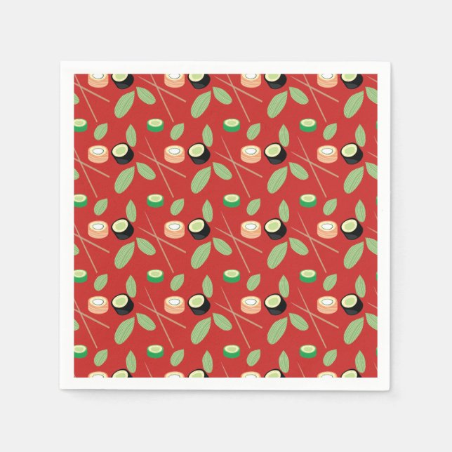 Sushi Party Hibachi Sushi Rolls und Chopsticks Serviette (Vorderseite)