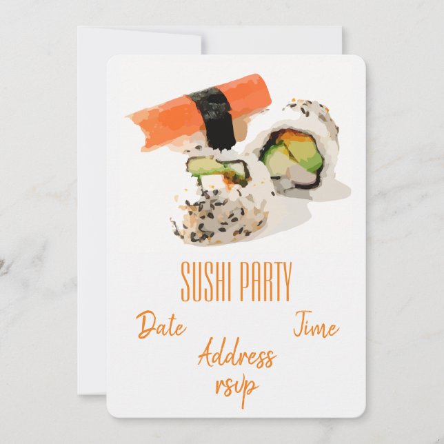 Sushi Party Lachs Modernes japanisches Party Einladung (Vorderseite)