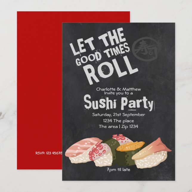 Sushi Party Ließ die Rolle der guten Zeiten japani Einladung (Vorne/Hinten)