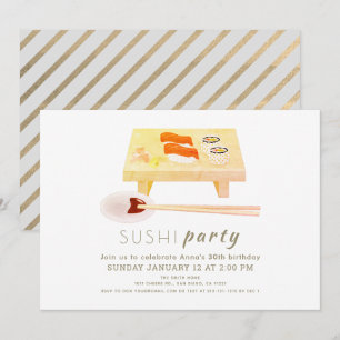 Sushi Party Modernes Weiß Geburtstag Einladung
